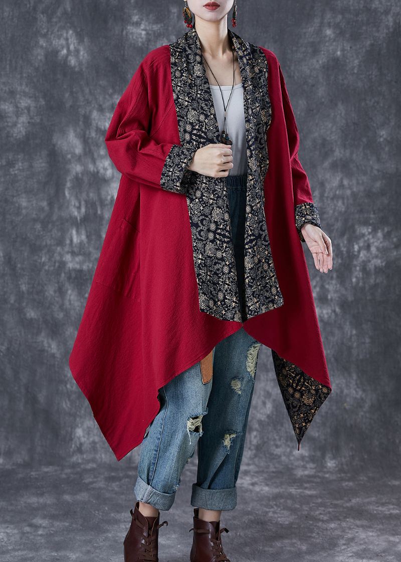 Mulberry Print Cotton Trench Asymmetrisk Slitasje På Begge Sider Fall