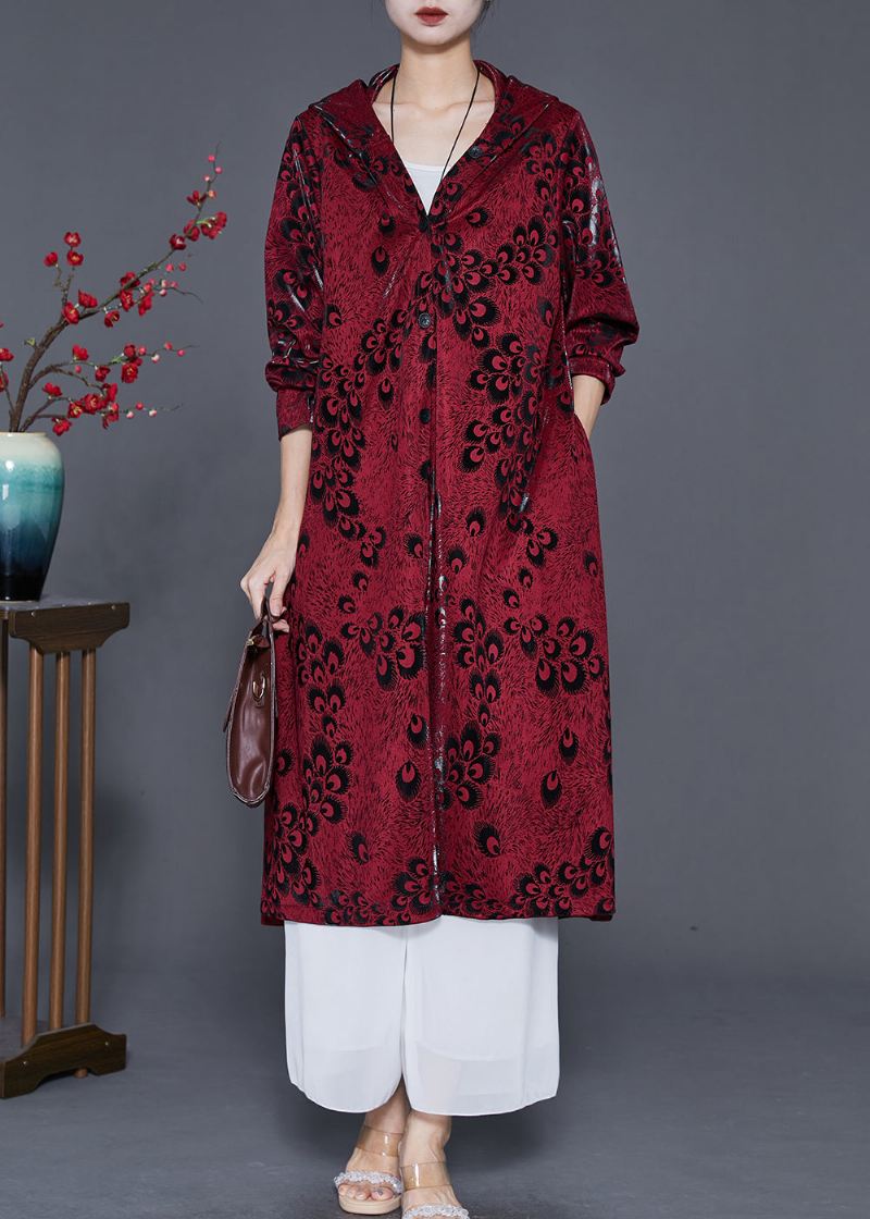 Mulberry Print Spandex Trench Coats Overdimensjonert Vår - Trenchcoats for kvinner