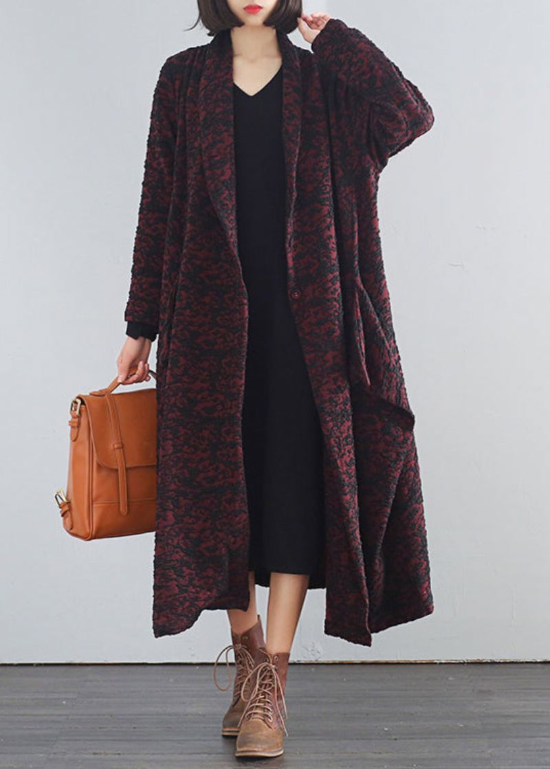 Mulberry V-hals Print Button Trench Coats Fall - Mulberry