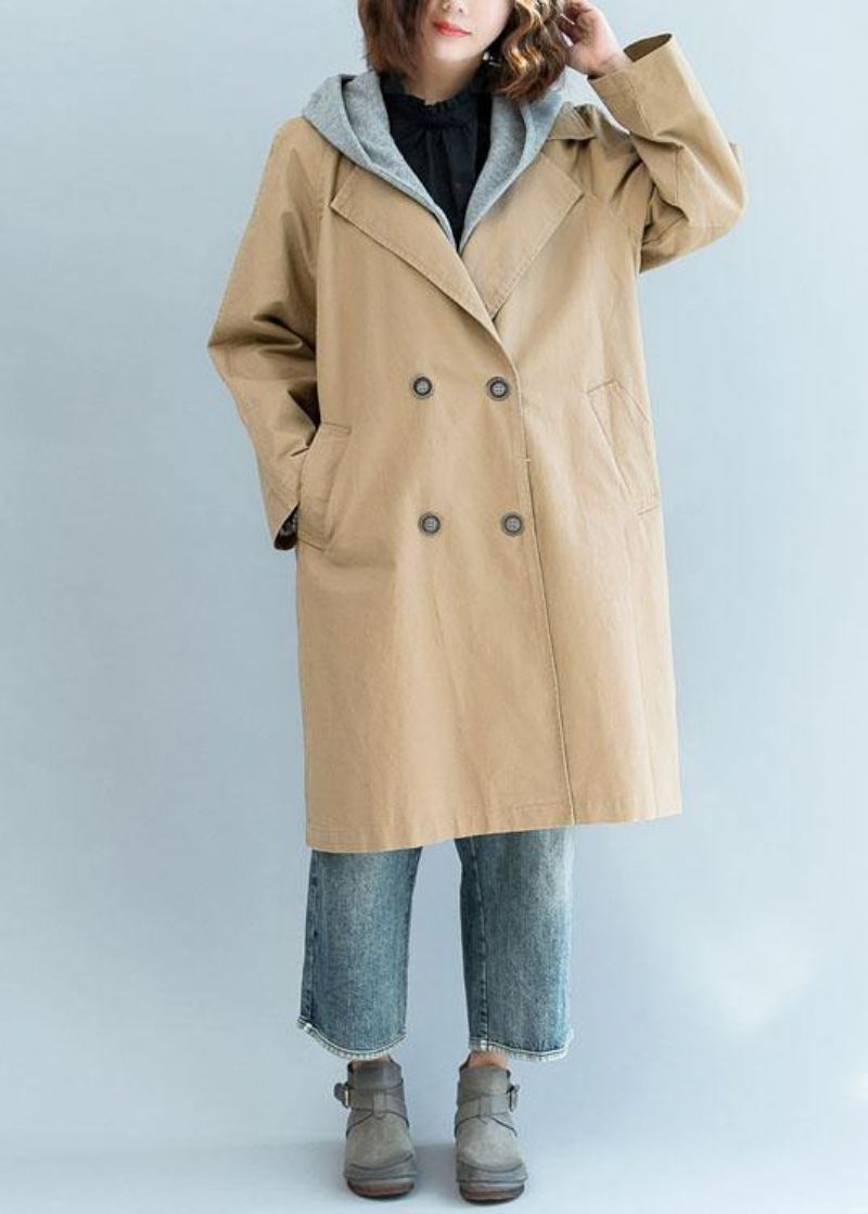 Naturlig Khaki Fin Trenchcoat Erme Doble Brystjakker