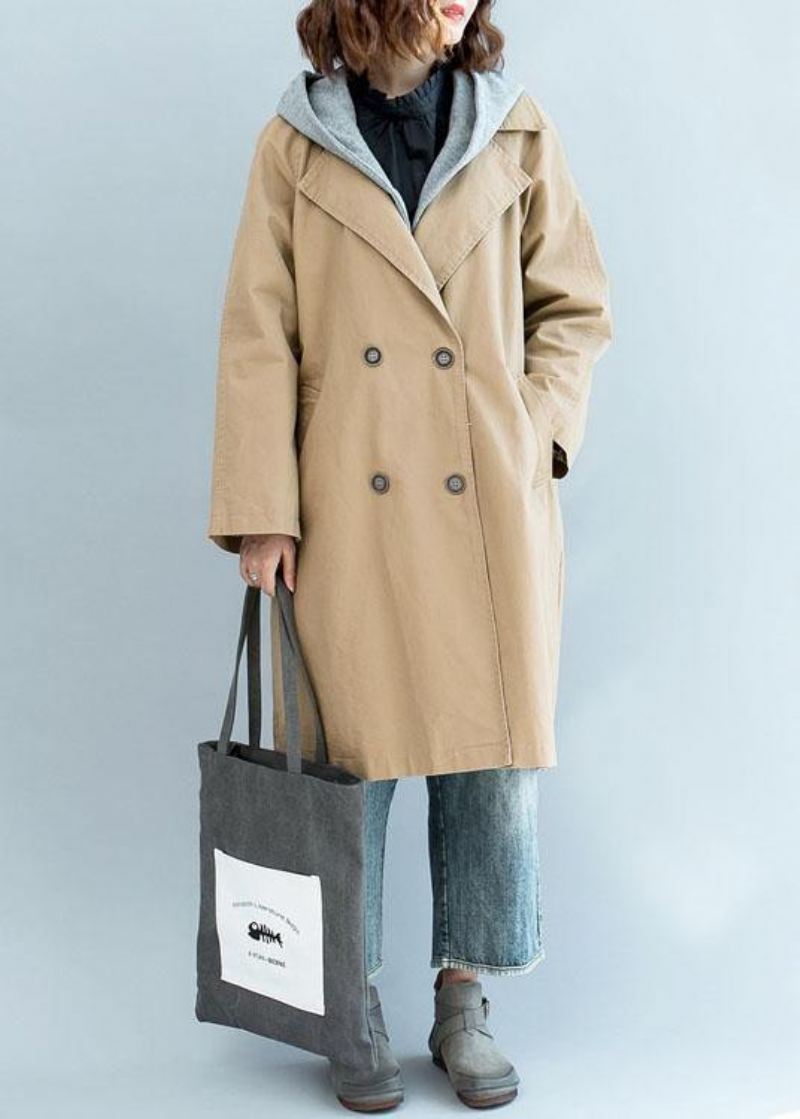 Naturlig Khaki Fin Trenchcoat Erme Doble Brystjakker - Trenchcoats for kvinner