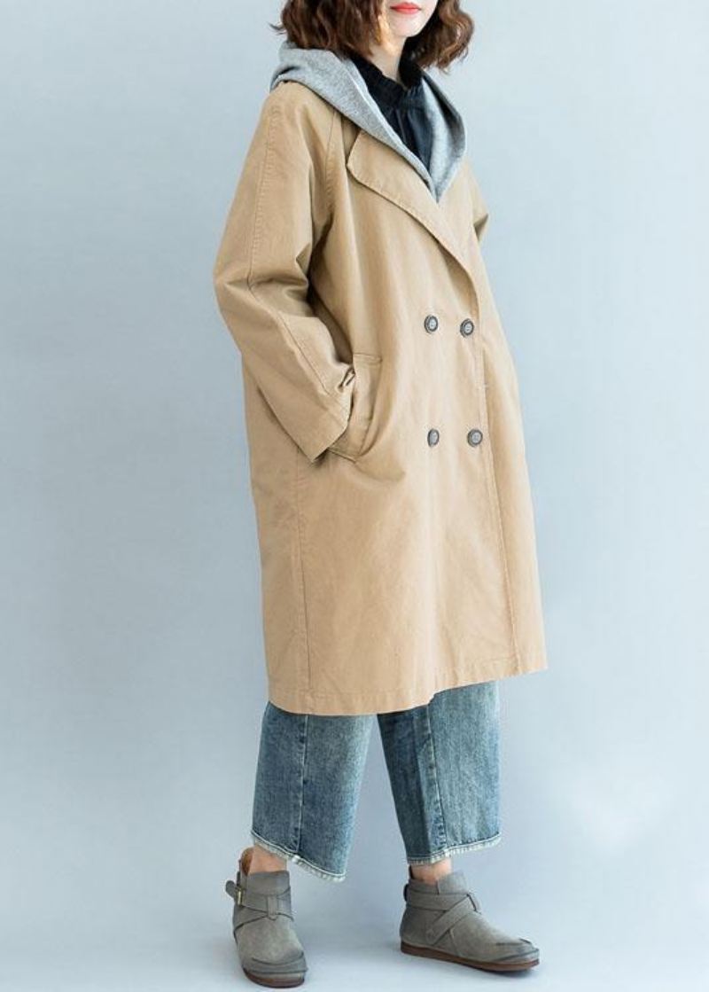 Naturlig Khaki Fin Trenchcoat Erme Doble Brystjakker - Trenchcoats for kvinner