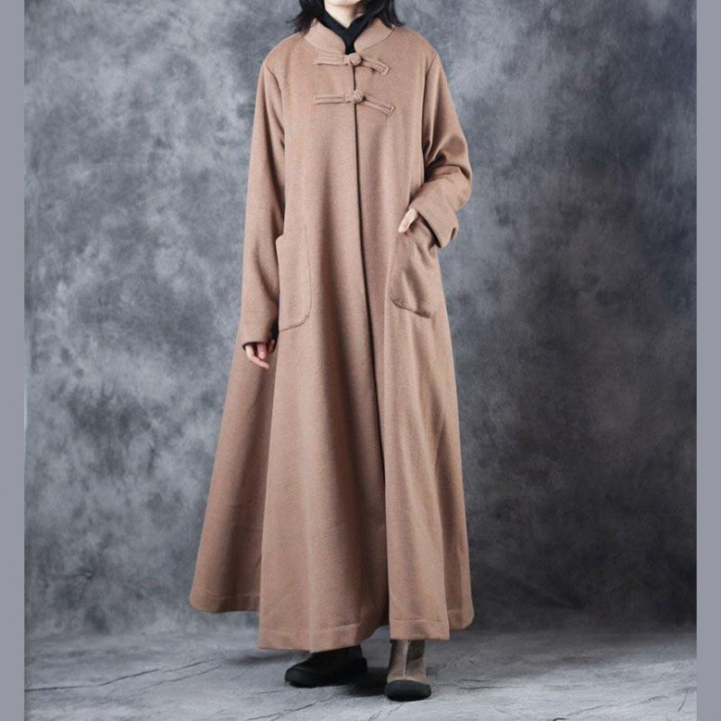 Ny Dame Vintage Løs Beige Lang Ull Tykk Kåpe - Trenchcoats for kvinner