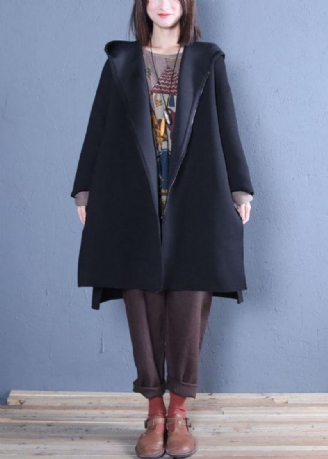 Ny Oversized Mellomlang Kåpe Fall Black Hette Kåper