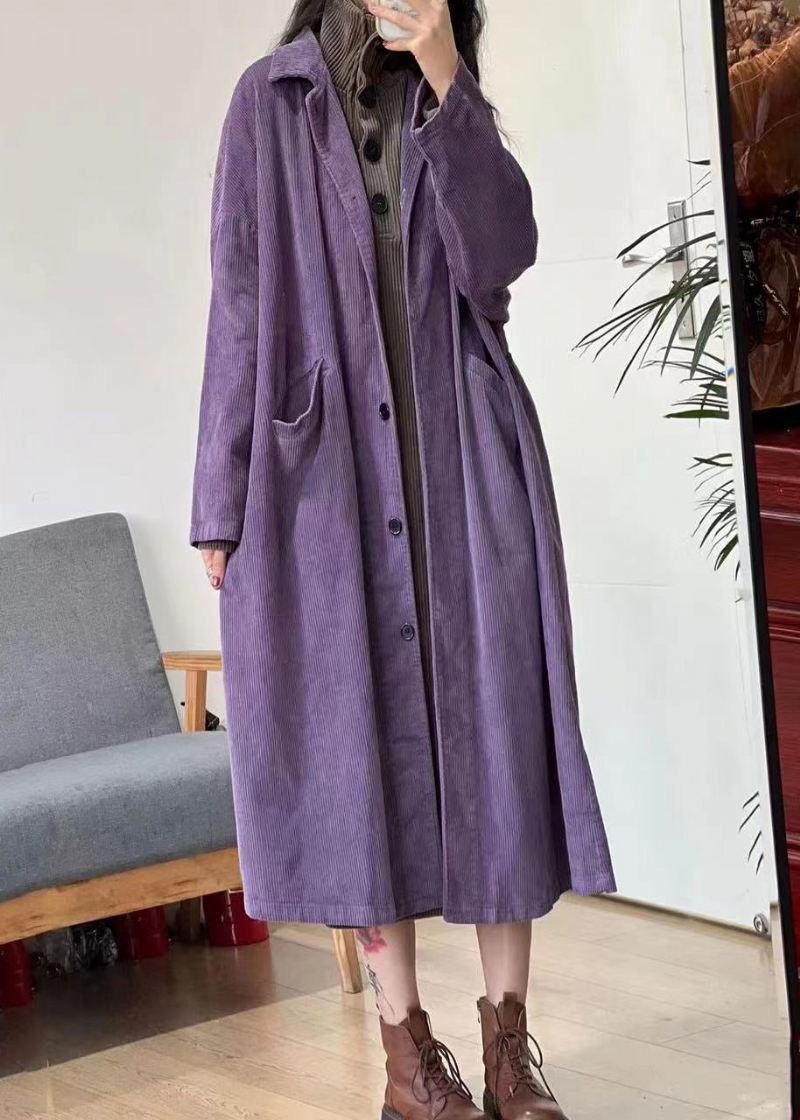 Nye Carmel Button Lommer Corduroy Lang Trench Coat Langermet - Trenchcoats for kvinner