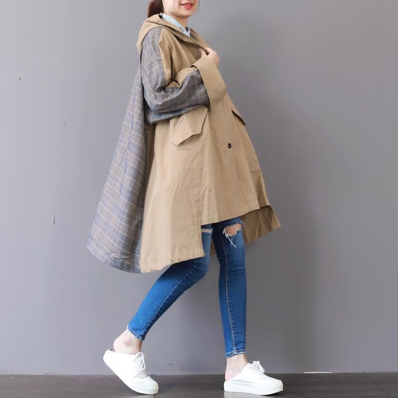 Nye Khaki Kåper Pluss Størrelse Hette Lav Høy Design Kåpe Boutique Patchwork Vinter Trench Coat - Trenchcoats for kvinner