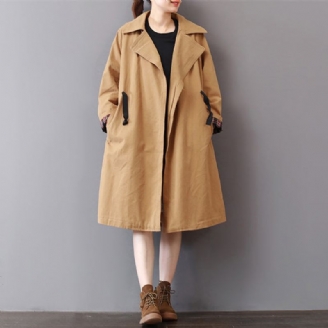 Nye Khaki Kåper Pluss Størrelse Jakkeslag Krage Outwear Vintage Wild Coat