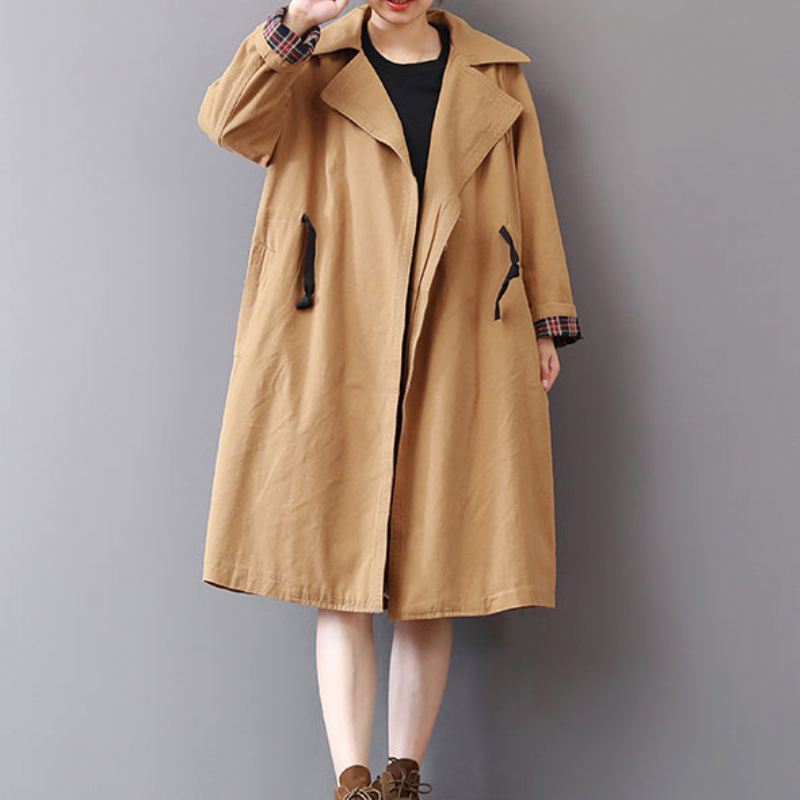 Nye Khaki Kåper Pluss Størrelse Jakkeslag Krage Outwear Vintage Wild Coat - Trenchcoats for kvinner