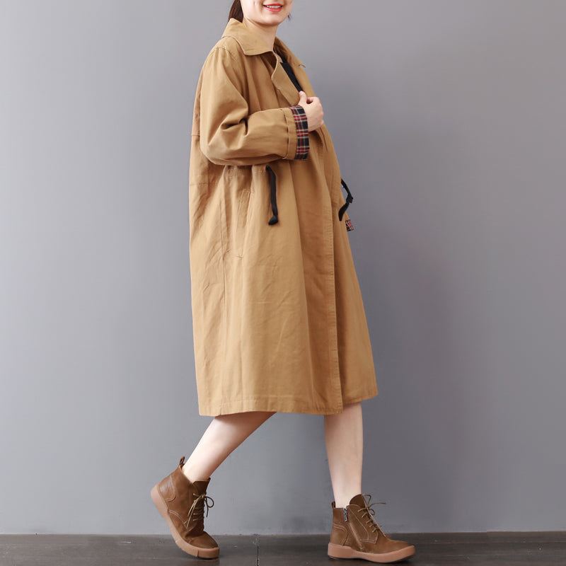 Nye Khaki Kåper Pluss Størrelse Jakkeslag Krage Outwear Vintage Wild Coat - Trenchcoats for kvinner