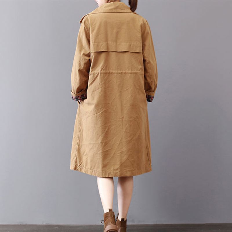 Nye Khaki Kåper Pluss Størrelse Jakkeslag Krage Outwear Vintage Wild Coat - Trenchcoats for kvinner