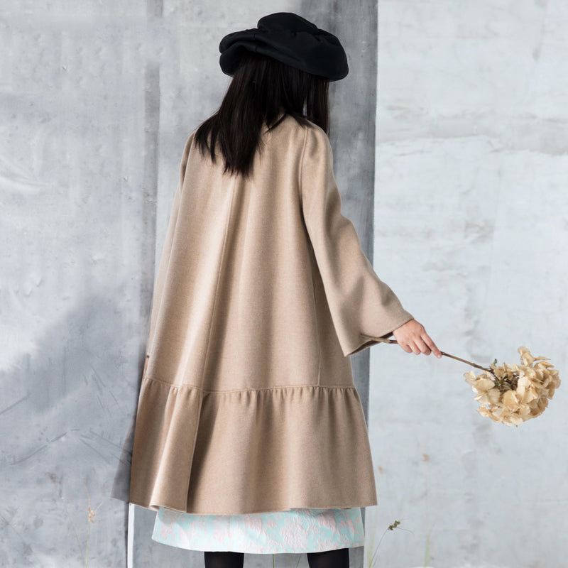 Nye Naken Ull Yttertøy Oversized Mellomlange Kåper Patchwork Står Krage - Trenchcoats for kvinner