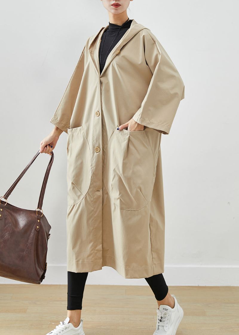 Plus Size Beige Hette Oversized Cotton Coats Batwing Sleeve - Trenchcoats for kvinner