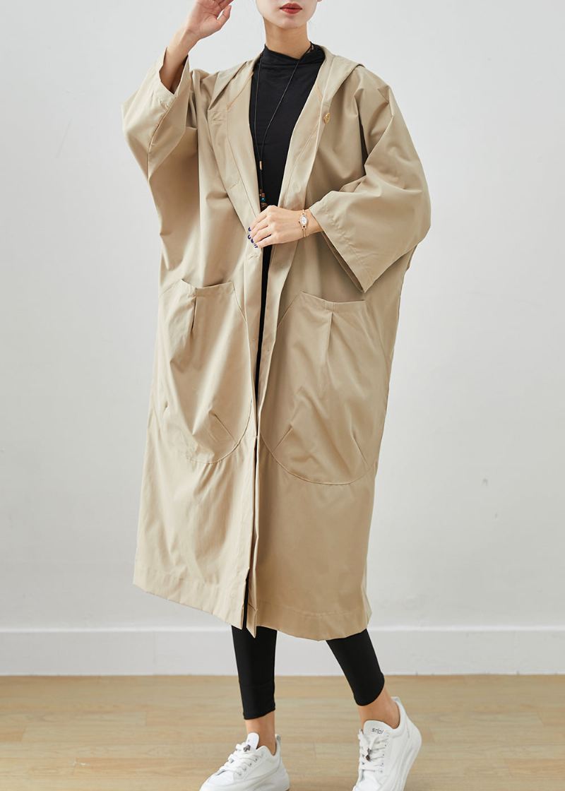 Plus Size Beige Hette Oversized Cotton Coats Batwing Sleeve - Trenchcoats for kvinner