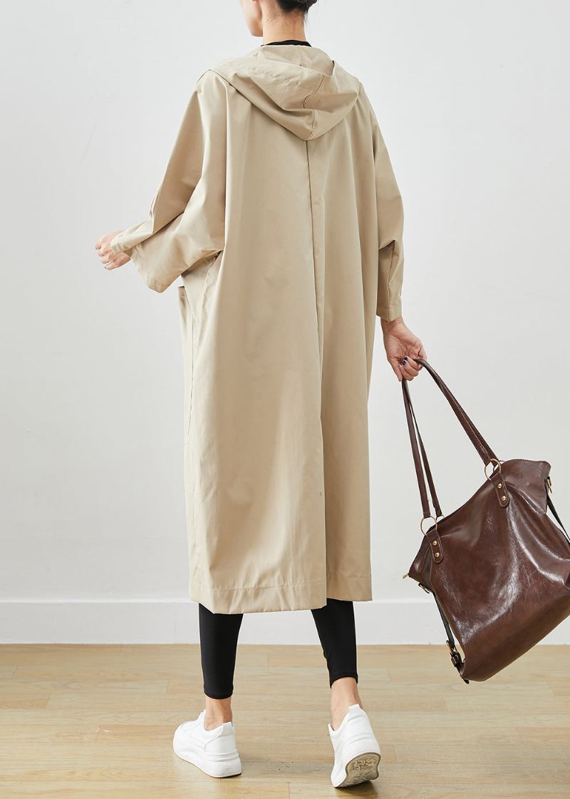 Plus Size Beige Hette Oversized Cotton Coats Batwing Sleeve - Trenchcoats for kvinner