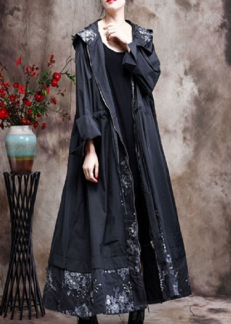 Plus Size Black Hette Patchwork Trenchcoats