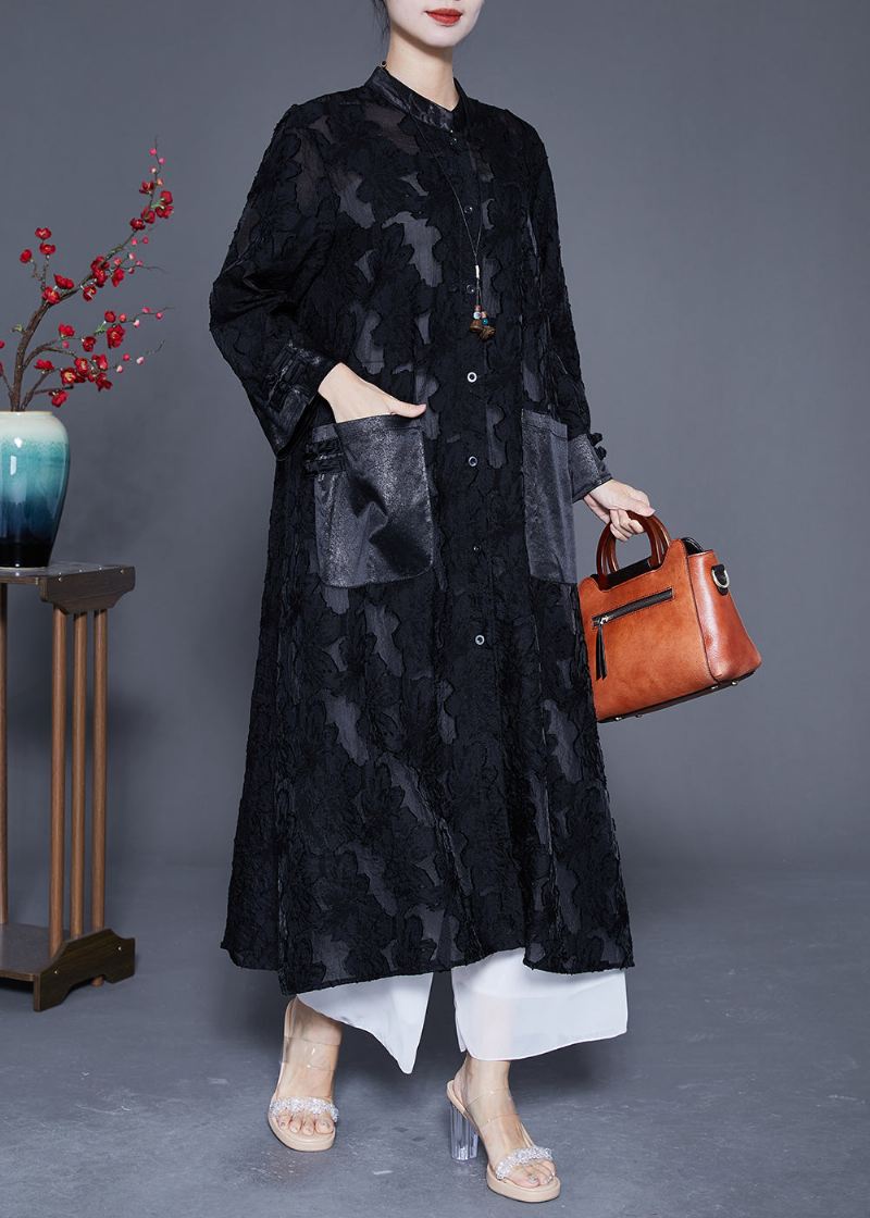 Plus Size Black Oversized Hollow Out Lace Upf 50+ Trench Coats Sommer