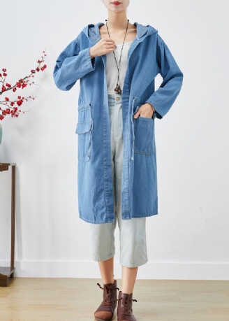 Plus Size Blue Cinched Hette Denim Trench Fall