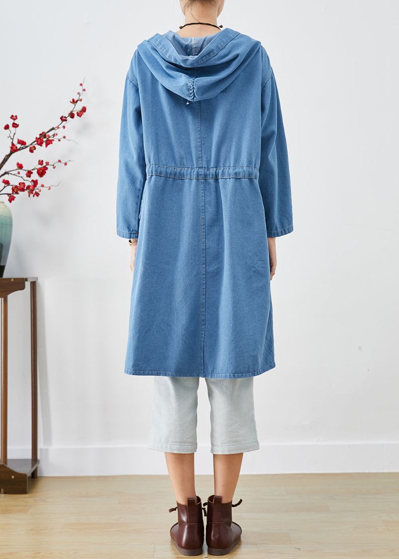 Plus Size Blue Cinched Hette Denim Trench Fall - Trenchcoats for kvinner