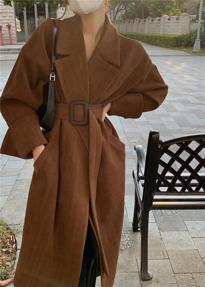 Plus Size Brune Hakklommer Sashes Trench Coat Spring - Trenchcoats for kvinner