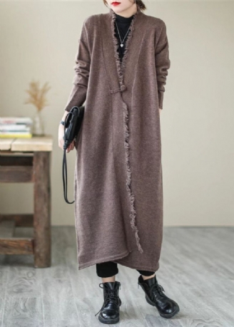 Plus Size Chocolate Button Strikke Coats Langermet