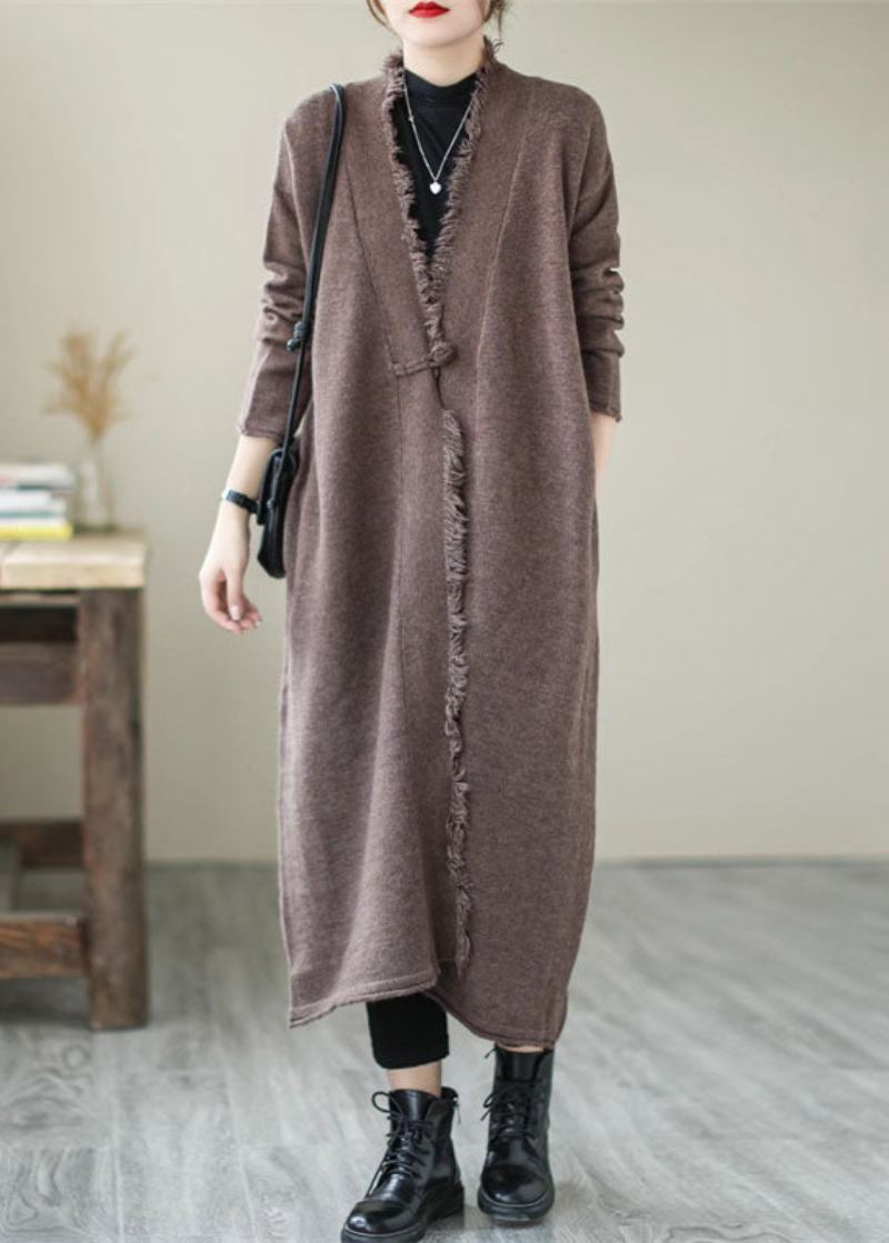 Plus Size Chocolate Button Strikke Coats Langermet - Mulberry