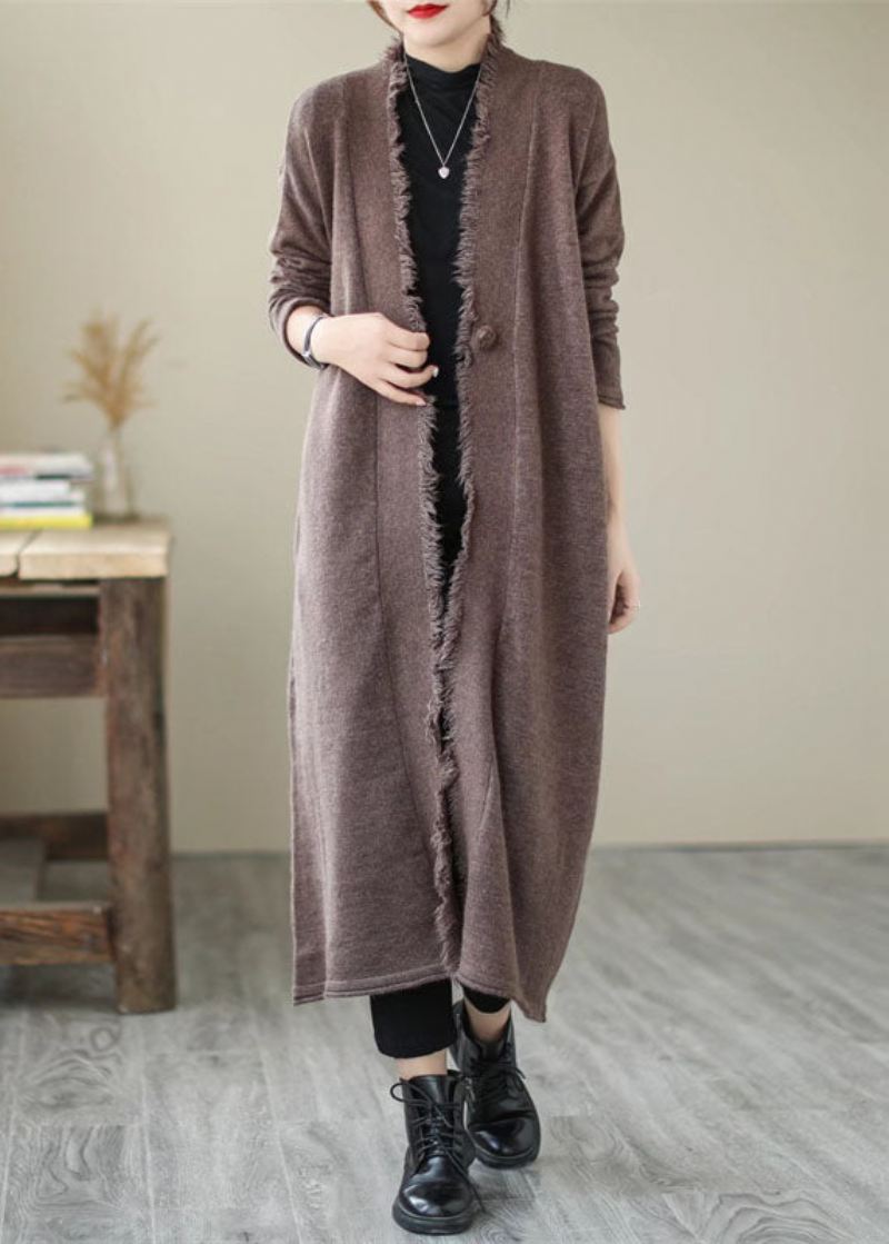 Plus Size Chocolate Button Strikke Coats Langermet - Mulberry