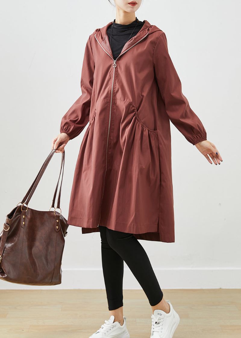 Plus Size Chocolate Hettelommer Bomull Frakker Fall - Trenchcoats for kvinner