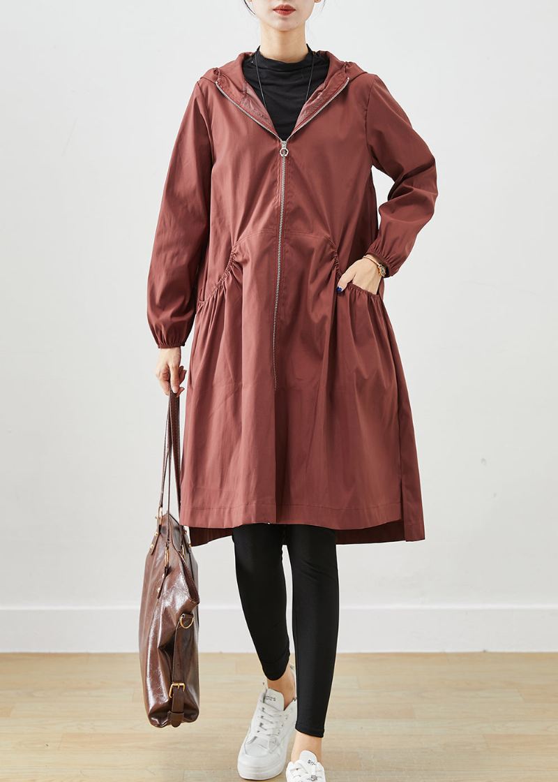 Plus Size Chocolate Hettelommer Bomull Frakker Fall - Trenchcoats for kvinner