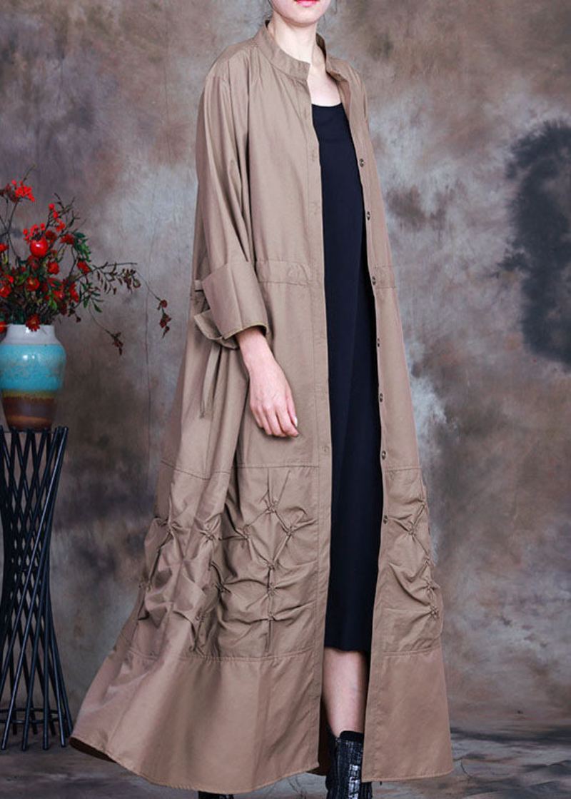 Plus Size Khaki Button Tie Midje Spring Trenchcoats