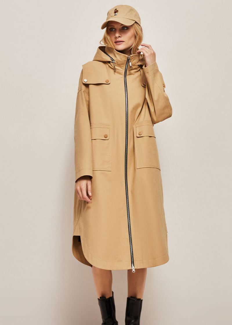 Plus Size Khaki Hette Glidelås Cocoon Coats Spring - Trenchcoats for kvinner