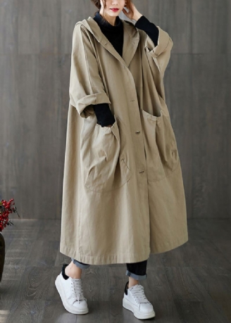 Plus Size Khaki Patchwork Button Lange Hettegensere Trench Coats Spring