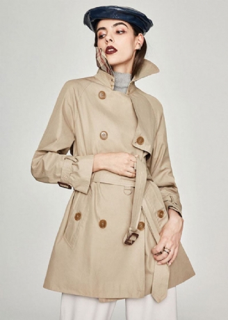 Plus Size Khaki Peter Pan Krage Sashes Bomull Dobbel Breasted Trench Spring