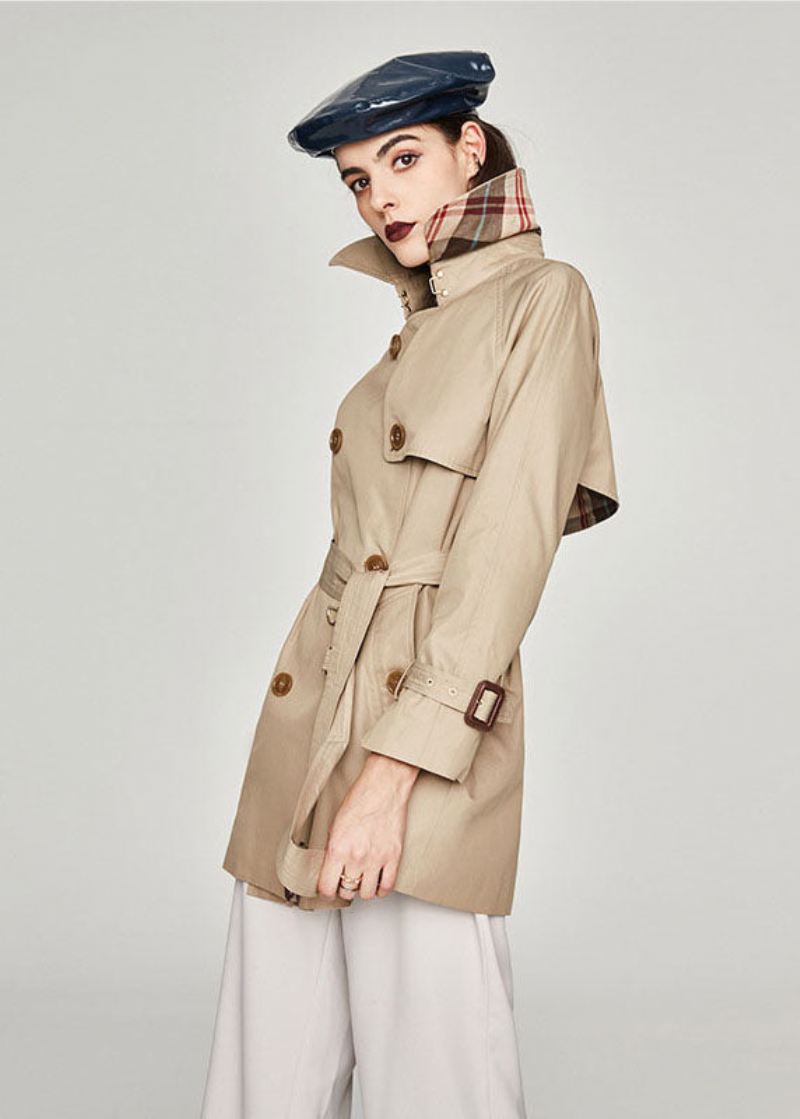 Plus Size Khaki Peter Pan Krage Sashes Bomull Dobbel Breasted Trench Spring - Khaki