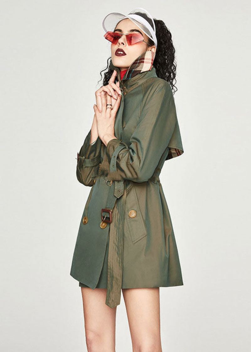 Plus Size Khaki Peter Pan Krage Sashes Bomull Dobbel Breasted Trench Spring - Khaki