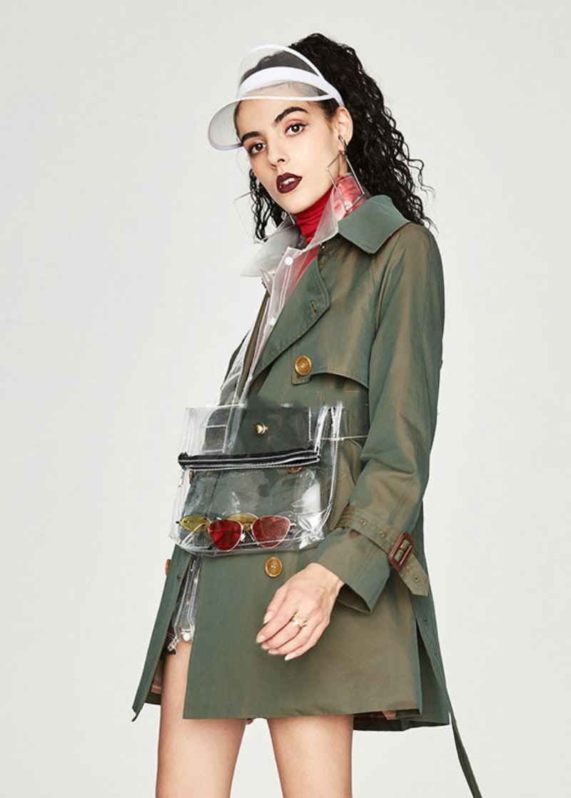 Plus Size Khaki Peter Pan Krage Sashes Bomull Dobbel Breasted Trench Spring - Khaki