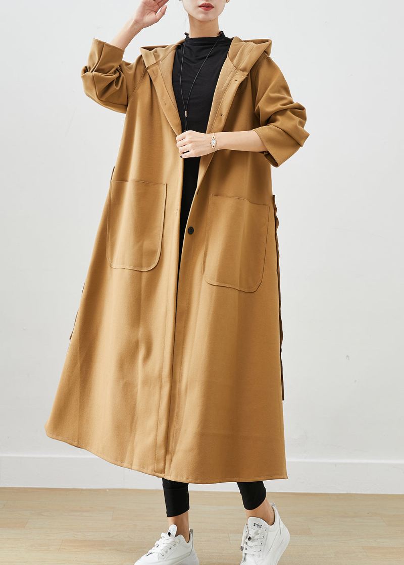 Pluss Size Khaki Hettelommer Bomull Trench Fall - Trenchcoats for kvinner