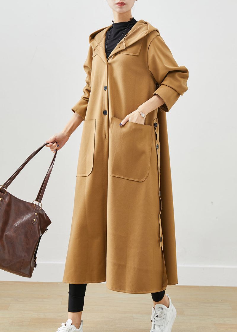 Pluss Size Khaki Hettelommer Bomull Trench Fall - Trenchcoats for kvinner