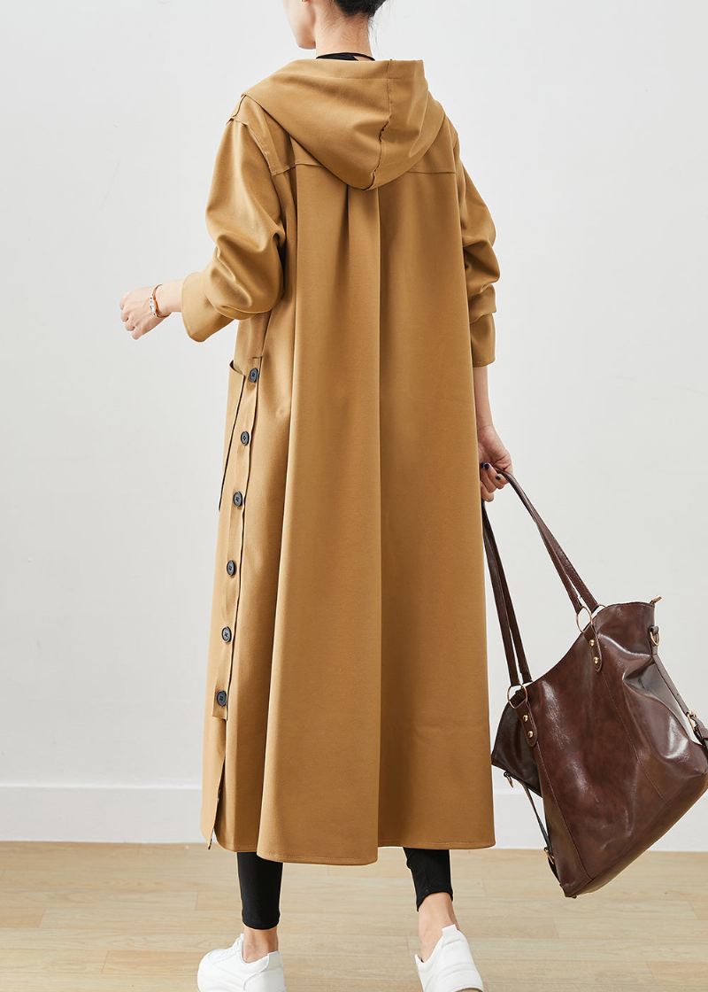 Pluss Size Khaki Hettelommer Bomull Trench Fall - Trenchcoats for kvinner