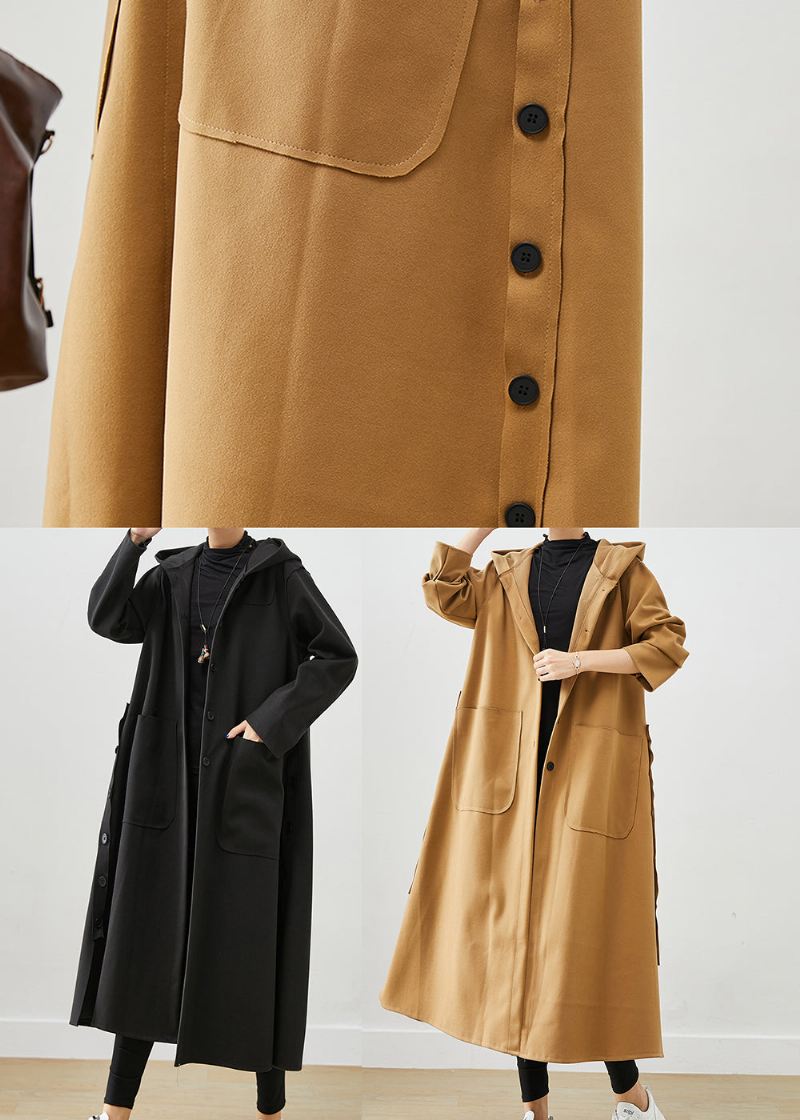 Pluss Size Khaki Hettelommer Bomull Trench Fall - Trenchcoats for kvinner