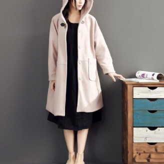 Rosa Casual Lange Ermer Yttertøy Baggy Løs Hette Solid Trenchcoats