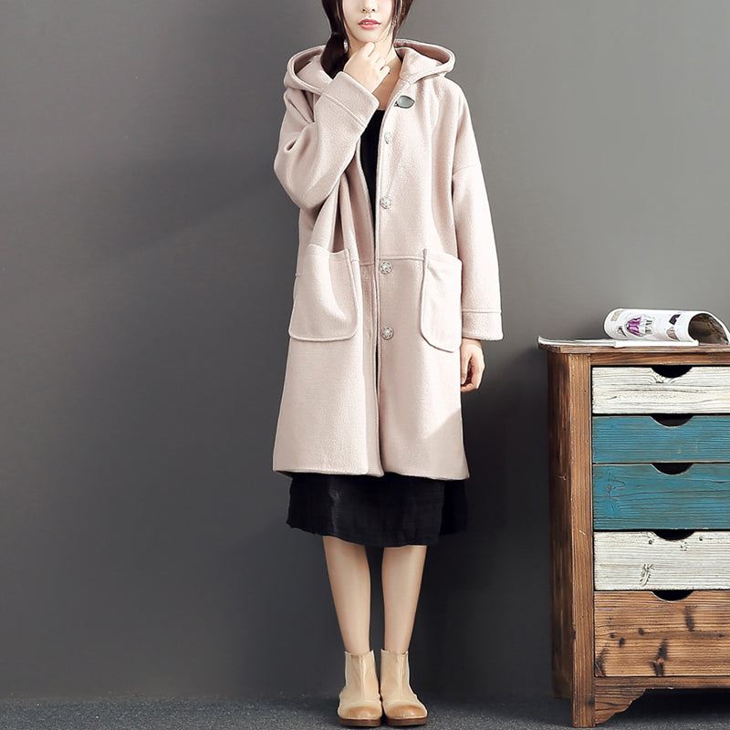 Rosa Casual Lange Ermer Yttertøy Baggy Løs Hette Solid Trenchcoats - Lys Gul