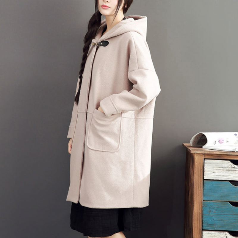 Rosa Casual Lange Ermer Yttertøy Baggy Løs Hette Solid Trenchcoats - Lys Gul