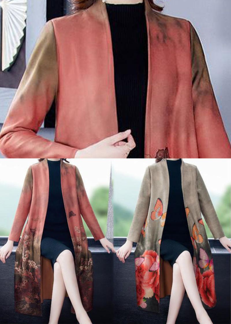 Rosa Trykk Imitert Semsket Trenchcoats Oversized Langermet - Rosa