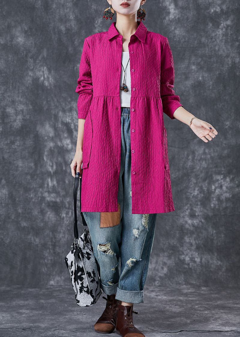 Rose Cotton Trench Coats Overdimensjonerte Lommer Fall - Trenchcoats for kvinner