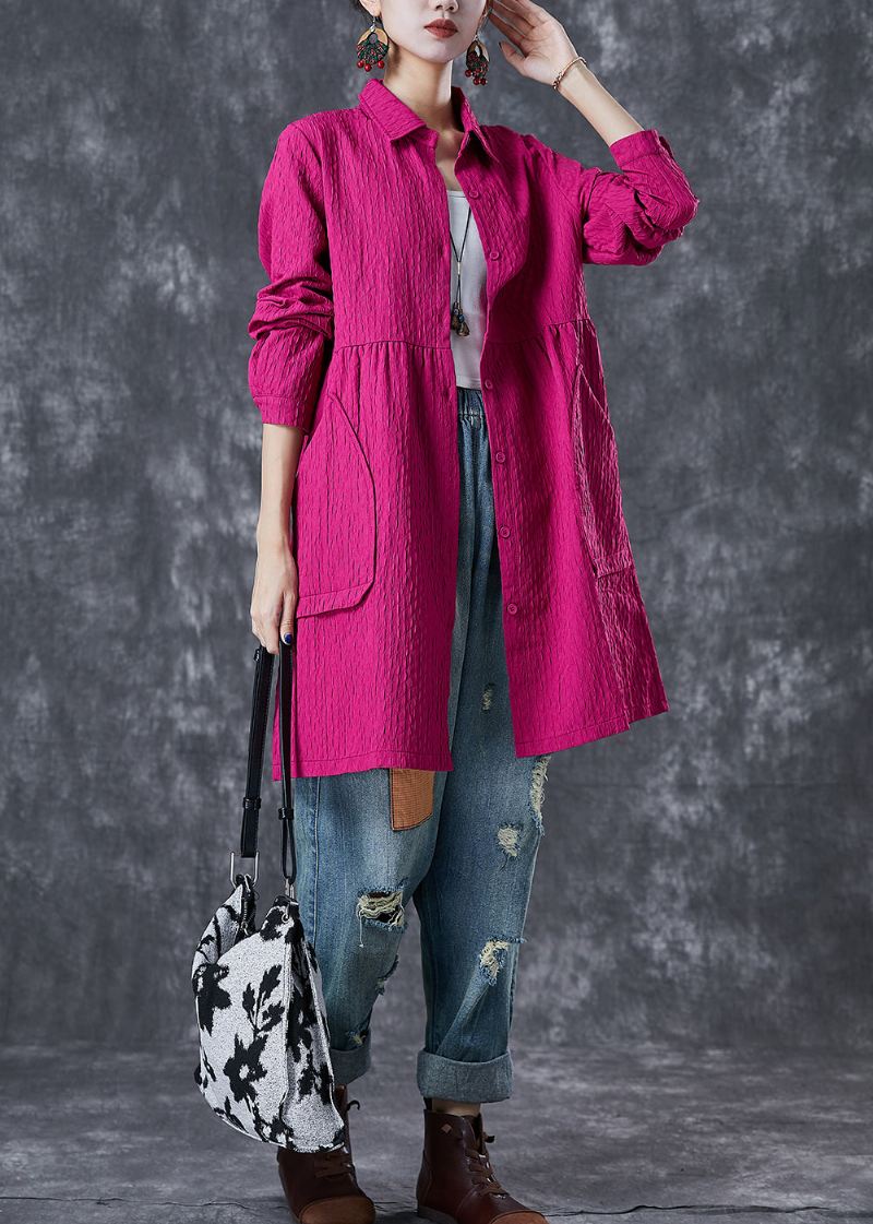 Rose Cotton Trench Coats Overdimensjonerte Lommer Fall - Trenchcoats for kvinner