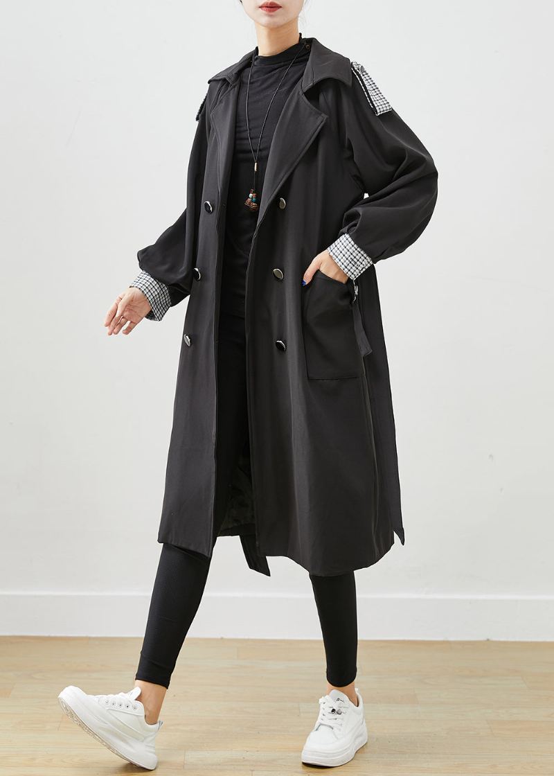 Silm Fit Black Double Breast Tie Midje Cotton Coat Outwear Fall