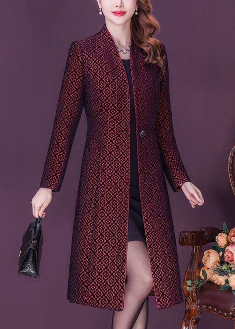 Slim Fit Mulberry Stativ Krage Jacquard Spandex Trench Langermet - Trenchcoats for kvinner