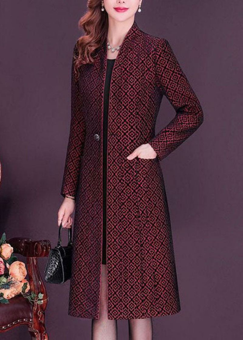 Slim Fit Mulberry Stativ Krage Jacquard Spandex Trench Langermet - Trenchcoats for kvinner