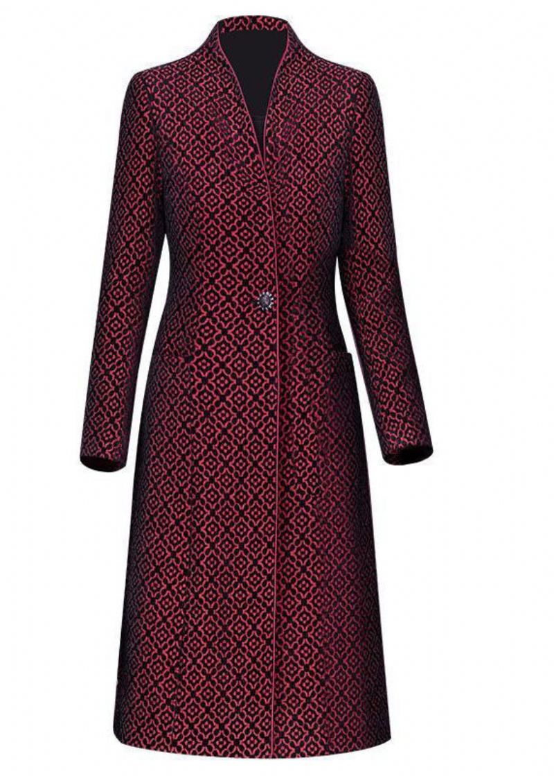 Slim Fit Mulberry Stativ Krage Jacquard Spandex Trench Langermet - Trenchcoats for kvinner