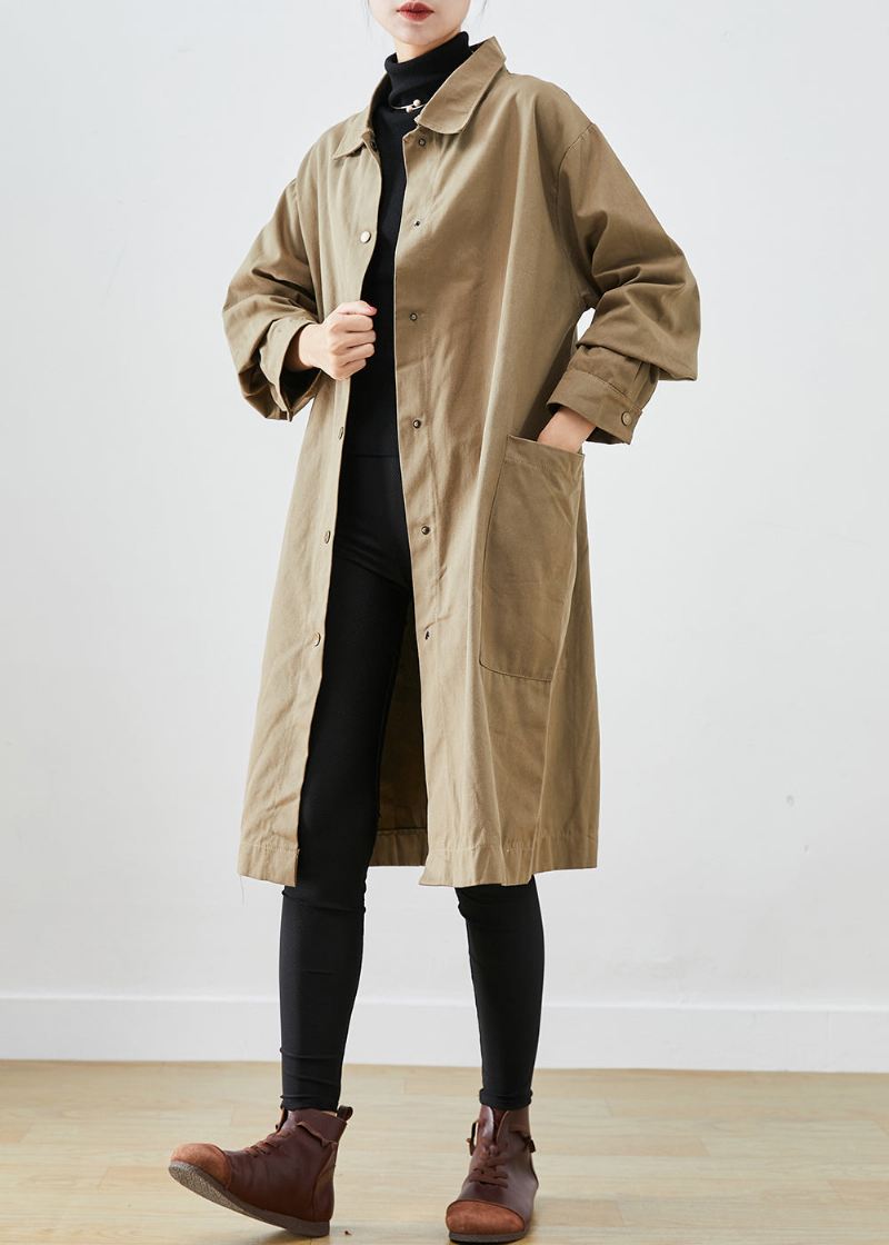 Stil Khaki Oversized Lommer Bomull Trench Coat Fall